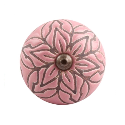 Etched Ceramic Drawer Knob in Pink