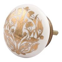 Golden Flower Flat Ceramic Drawer Knob