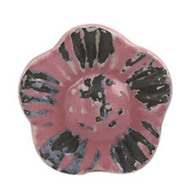 Pink Etched Flower Ceramic Cabinet Knob