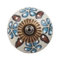 Blue Brown Embossed Floral Ceramic Cabinet Knob