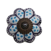 Turquoise Dotted  Floral Ceramic Cabinet Knob