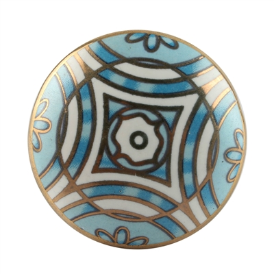 Turquoise Ceramic Floral Cabinet Knob