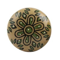 Beige Green Floral Ceramic Knob