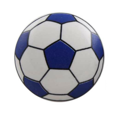 Blue Soccer Ball Ceramic Flat Cabinet Knob