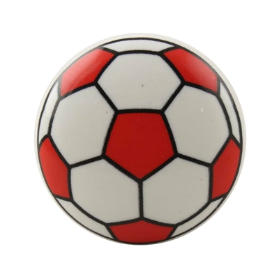 Red Soccer Ball Ceramic Flat Cabinet Knob