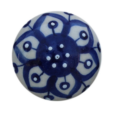 Blue and White Floral Ceramic Cabinet Knob