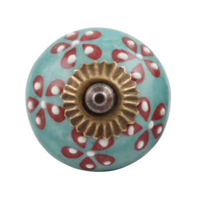 Turquoise Floral Ceramic Knob