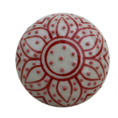 Red Embossed Floral Cabinet Knob