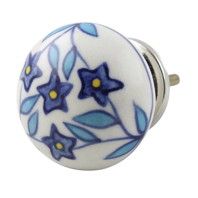 Blue Floral Ceramic Cabinet Knob