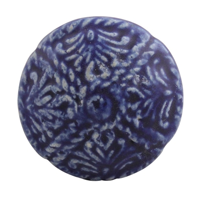 Blue Embossed Floral Ceramic Cabinet Knob