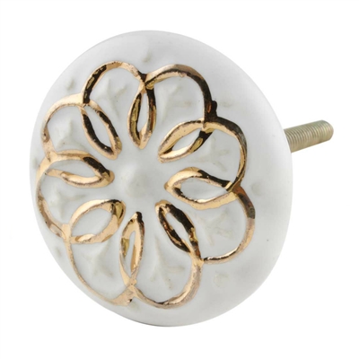 White Gold Floral Ceramic Dresser Knobs