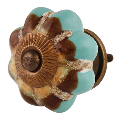 Sea Green And Brown Ceramic Cabinet Knobs