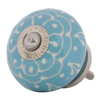 Blue Embossed Ceramic Knob