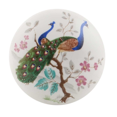 Ornate Peacock Print Ceramic Cabinet Knob