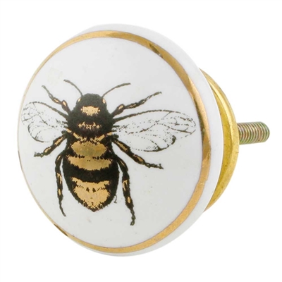 Golden Bumble Bee Print Ceramic Cabinet Knob