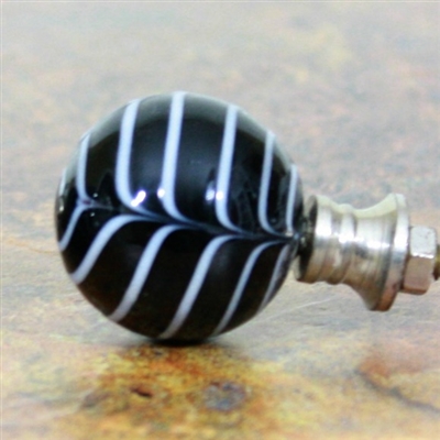 Black Glass Knob with White Stripes