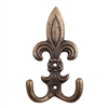 Set of Two Fleur De Lis Iron Hooks in Antique Brass Finish