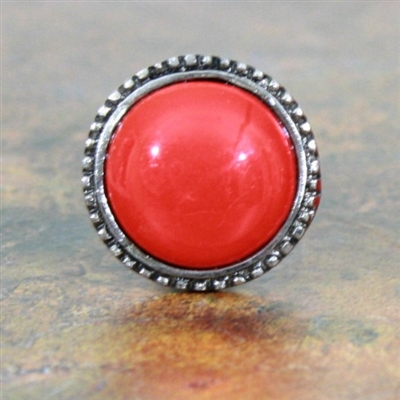 Antique Silver Metal Knob with Red Glass