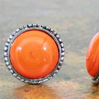 Antique Silver Metal Knob with Orange Glass