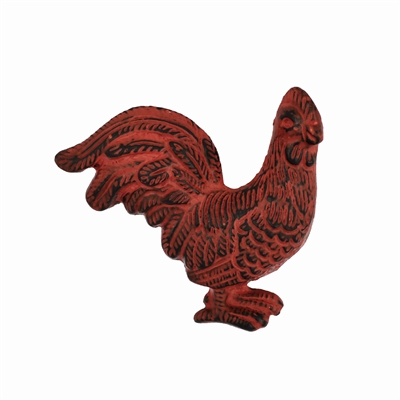 Metal Rooster Cabinet Knob in Distressed Red Finish