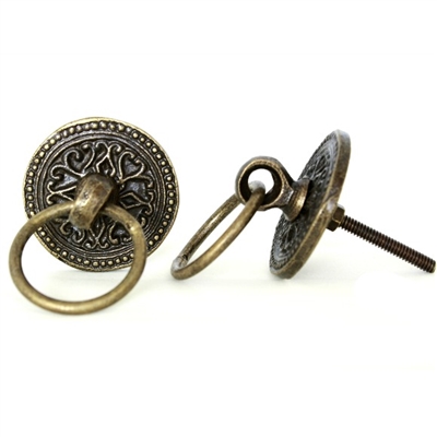 Round Flower Drawer Knob with Ring