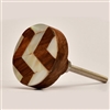 Flat Mother of Pearl Cabinet Knob in Brown & White Chevron Pattern