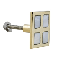 Square Brass Cabinet Knob with Mother of Pearl Inlay