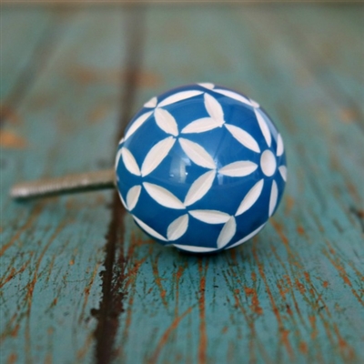 Blue and Whiter Floral Resin Cabinet Knob