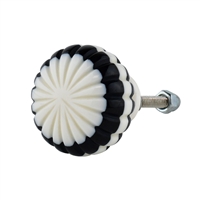 Round Black & Creamy White Ribbed Resin Cabinet Knob