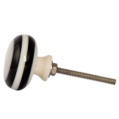 Round Cabinet Knob with Black & White Stripes