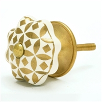 Gold & White Ceramic Cabinet Knob