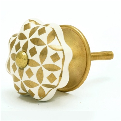 Gold & White Ceramic Cabinet Knob