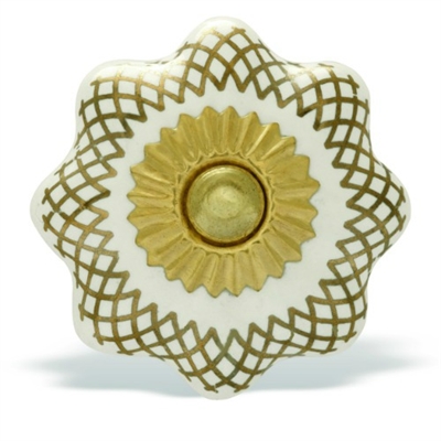 Gold & White Ceramic Cabinet Knob