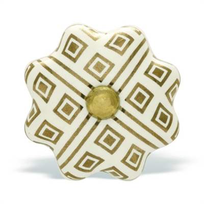 Gold & White Ceramic Cabinet Knob