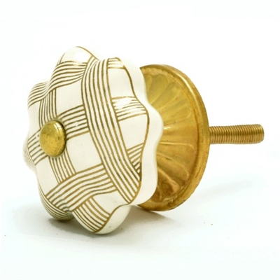 Gold & White Ceramic Cabinet Knob