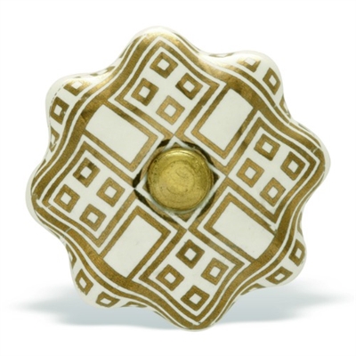 Gold & White Ceramic Cabinet Knob