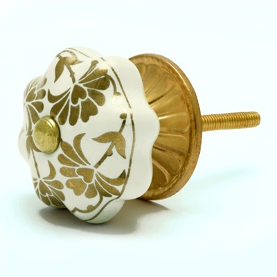 Gold & White Ceramic Cabinet Knob