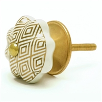 Gold & White Ceramic Cabinet Knob