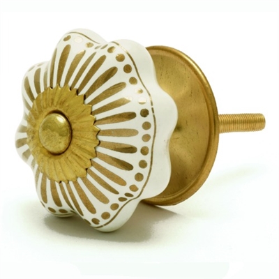 Gold & White Ceramic Cabinet Knob