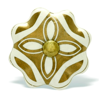 Gold & White Ceramic Cabinet Knob
