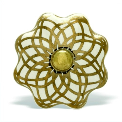 Gold & White Ceramic Cabinet Knob