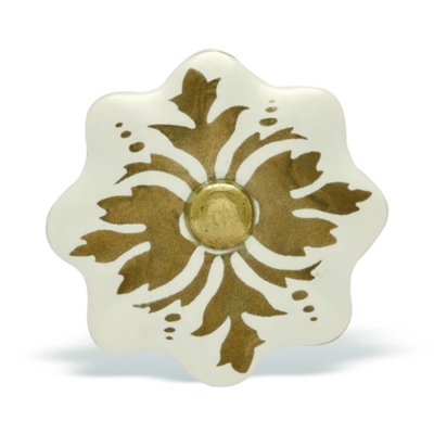Gold & White Ceramic Cabinet Knob