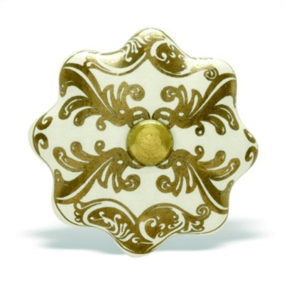 Gold & White Ceramic Cabinet Knob