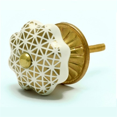 Gold & White Ceramic Cabinet Knob