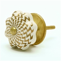 Gold & White Ceramic Cabinet Knob