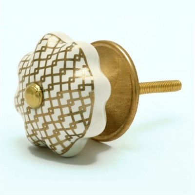 Gold & White Ceramic Cabinet Knob