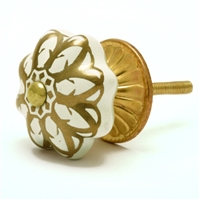 Gold & White Ceramic Cabinet Knob