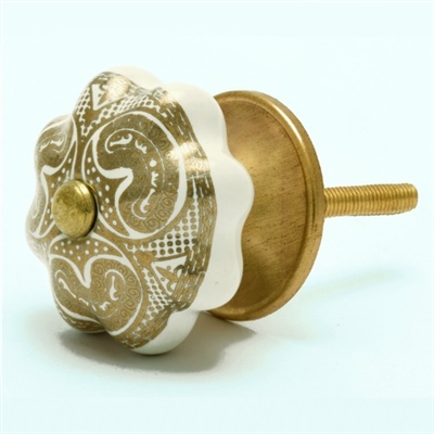 Gold & White Ceramic Cabinet Knob