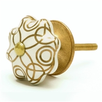 Gold & White Ceramic Cabinet Knob