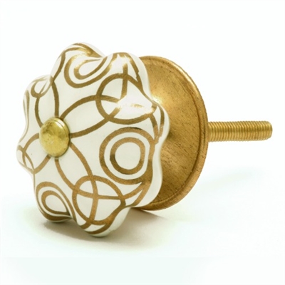 Gold & White Ceramic Cabinet Knob